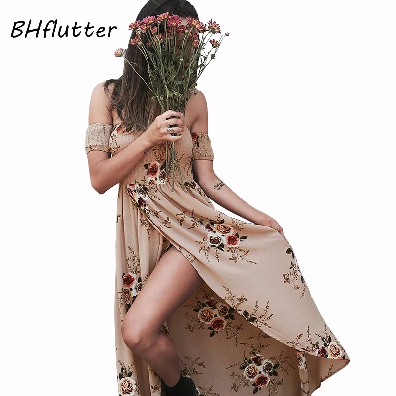 Bhflutter женское платье 2018 Новая Мода с плеча короткий рукав летнее Boho Стиль