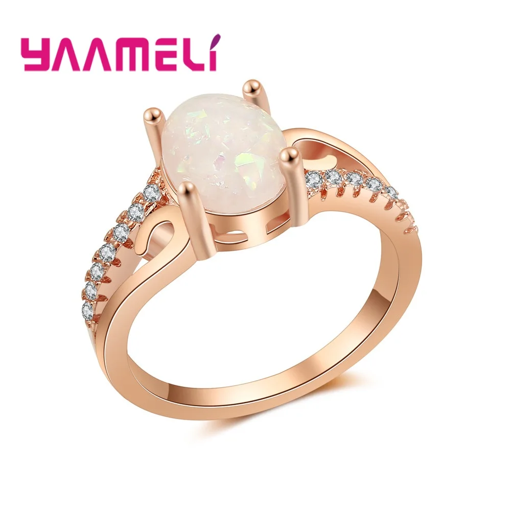 OL Style Rose Gold  White Fire Opal Stone Crown Rings for Women Ladies Party Ring    Jewelry Valentine's Day Best Gift