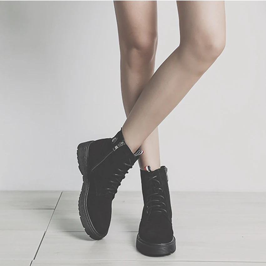 Новые модные женские ботинки из флока коричневые/черные ботильоны на шнуровке с