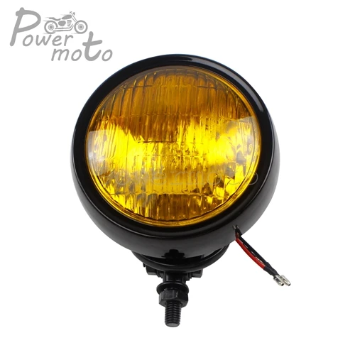 Black Yellow Lens 4," ретро мотоцикл Bates фара 12 В PAR36 герметичная головка луча огни для Harley Kawasaki Yamaha пользовательские кафе гонщик - Color: Black Yellow Lens