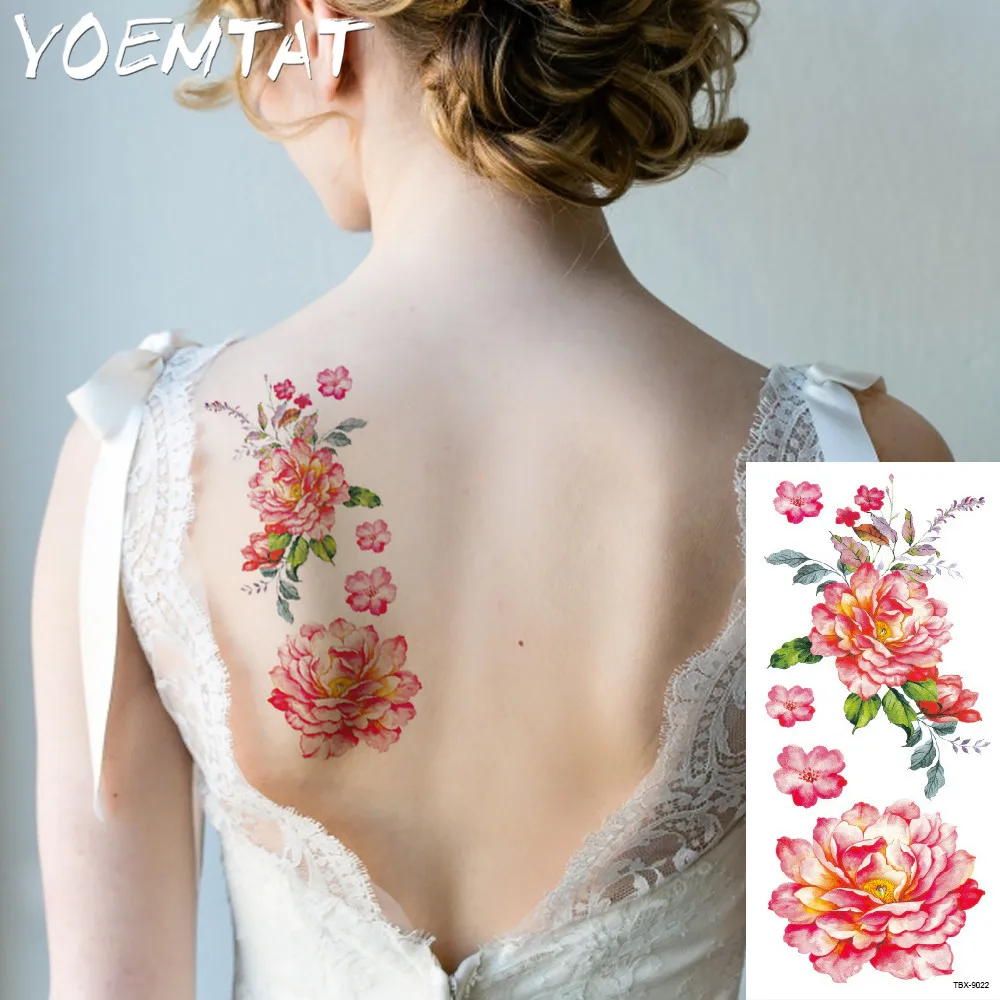 Red acacia flowers arm shoulder tattoo stickers flash henna fake waterproof temporary tattoos sticker women on body|tattoo sticker|flower armarm |