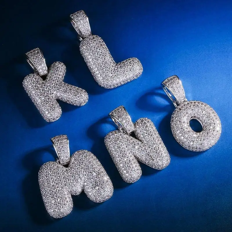 Iced Out пользовательские Пузырьковые буквы кулон ожерелье пузырь начальные буквы слова Белое золото кулон в стиле хип-хоп Ожерелье для мужчин и женщин