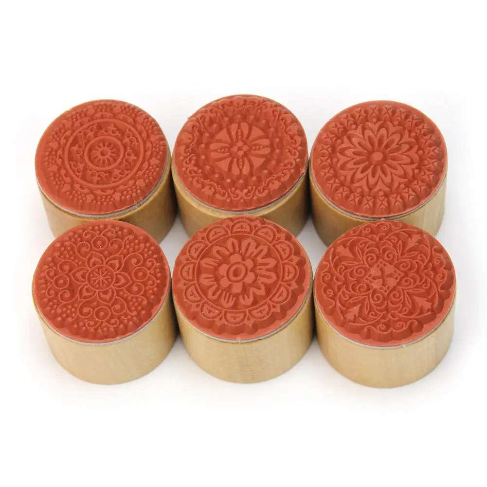 6 шт. Ассорти Ретро Старинные Цветочным Узором Круглый Деревянный Штамп Записки