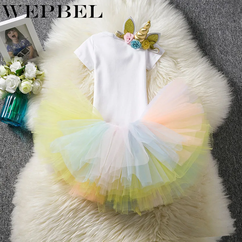 WEPBEL/лето 2019 милая фиолетовая одежда с изображением единорога для маленьких