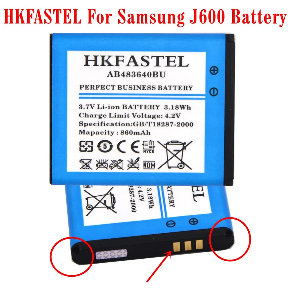 HKFASTEL Новый AB483640BU мобильного телефона Батарея для samsung J600 J608 J218 B3210 C3050 E740 E748 F110 F118