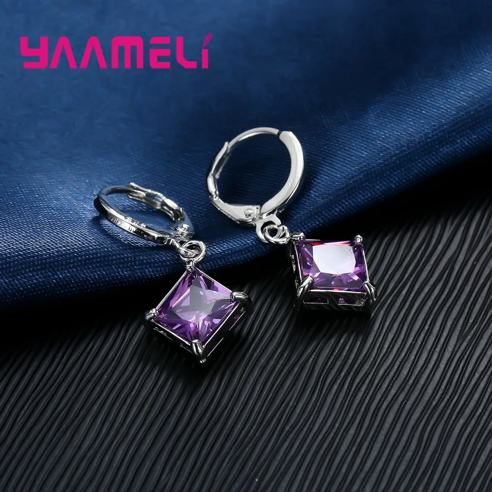 Кулон и серьги из серебра 925 пробы с квадратными фианитами|jewlery sets|necklace and