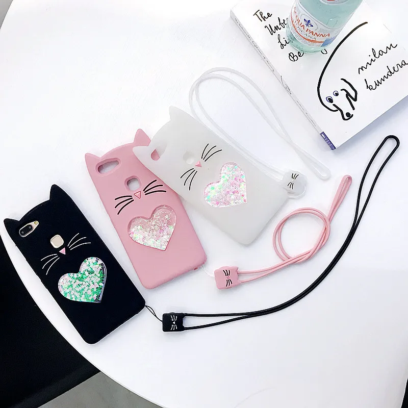 Cute cat pattern Heart shaped quicksand soft tpu silicone case for iphone 5 6 7 8 plus X Xs max Xr coque glitter shining cover |