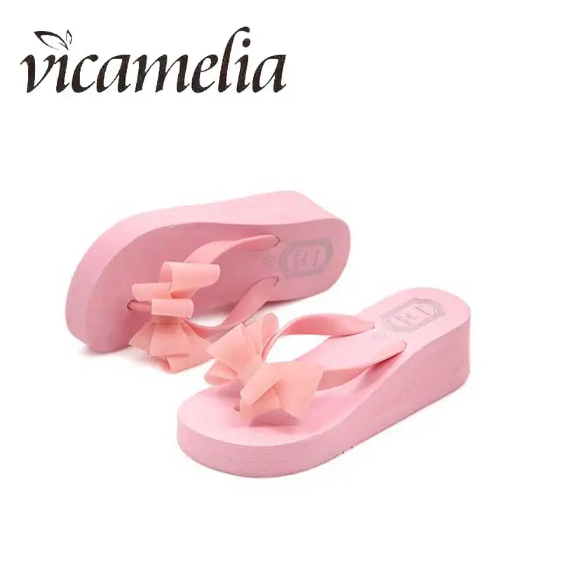 Женские пляжные вьетнамки на плоской подошве с бантом бабочкой повседневная