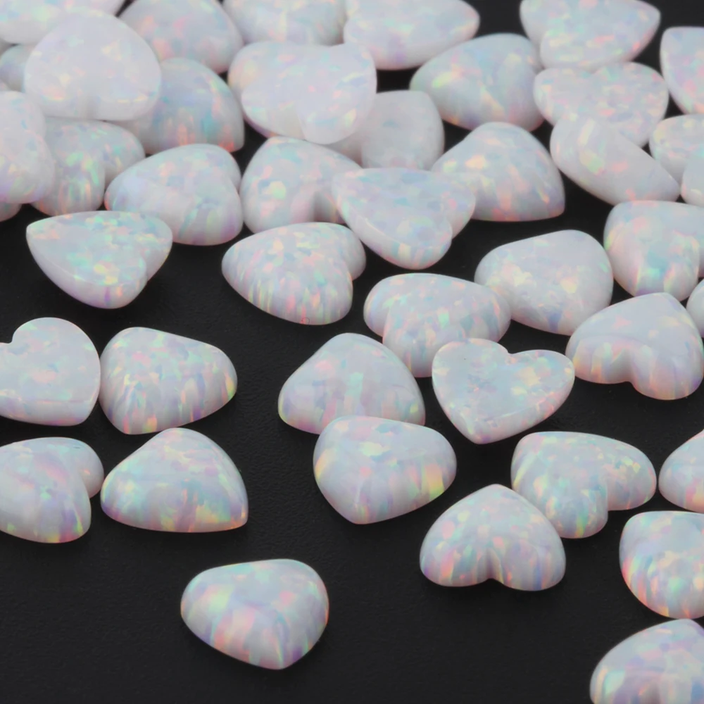 Free Shipping 5*5mm 50pcs/lot OP17 White Color Heart Cabochon Synthetic Fire Opal Stone | Украшения и аксессуары