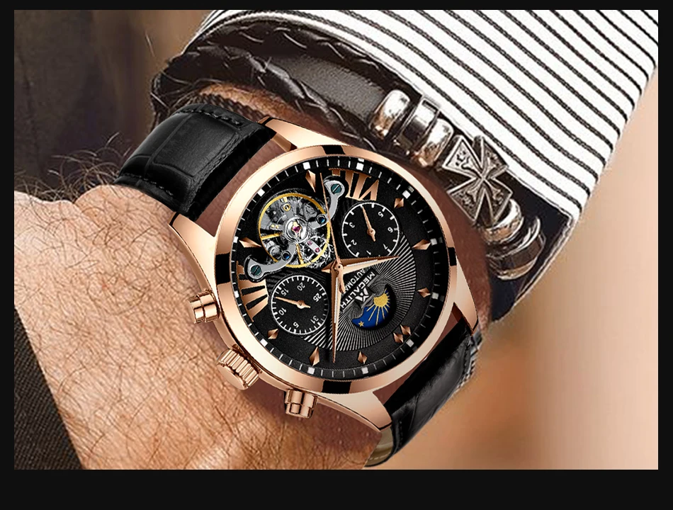 MEGALITH Мужские автоматические механические наручные часы tourbillon кожаные водонепроницаемые бизнес часы мужские спортивные наручные часы Relojes Hombre