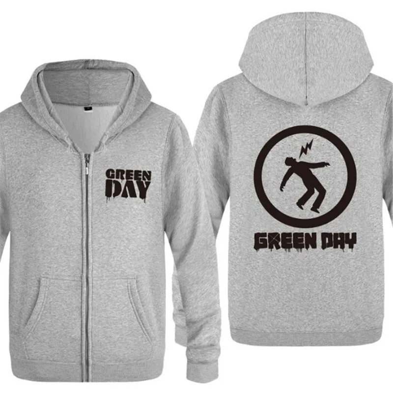 gray hoodie 16 Мужская толстовка с капюшоном Rock Green day, мужская флисовая куртка на молнии с длинным рукавом, пальто, толстовка, хип-хоп костюм для катания на коньках, большой размер - Цвет: gray hoodie 16