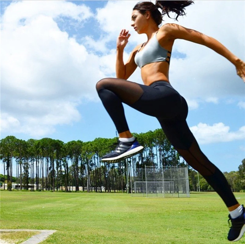 Hot Women Leggings Net Yarn Splicing Color Leggins Pants Capri Breathable Mesh Sexy Female Jeggings | Женская одежда