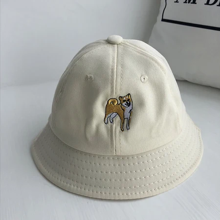 cream white Шапочка для малыша с героями мультфильма милая собака вышивка Панама Шляпа Лето Защита от солнца дети девочка мальчик шляпа - Цвет: cream white