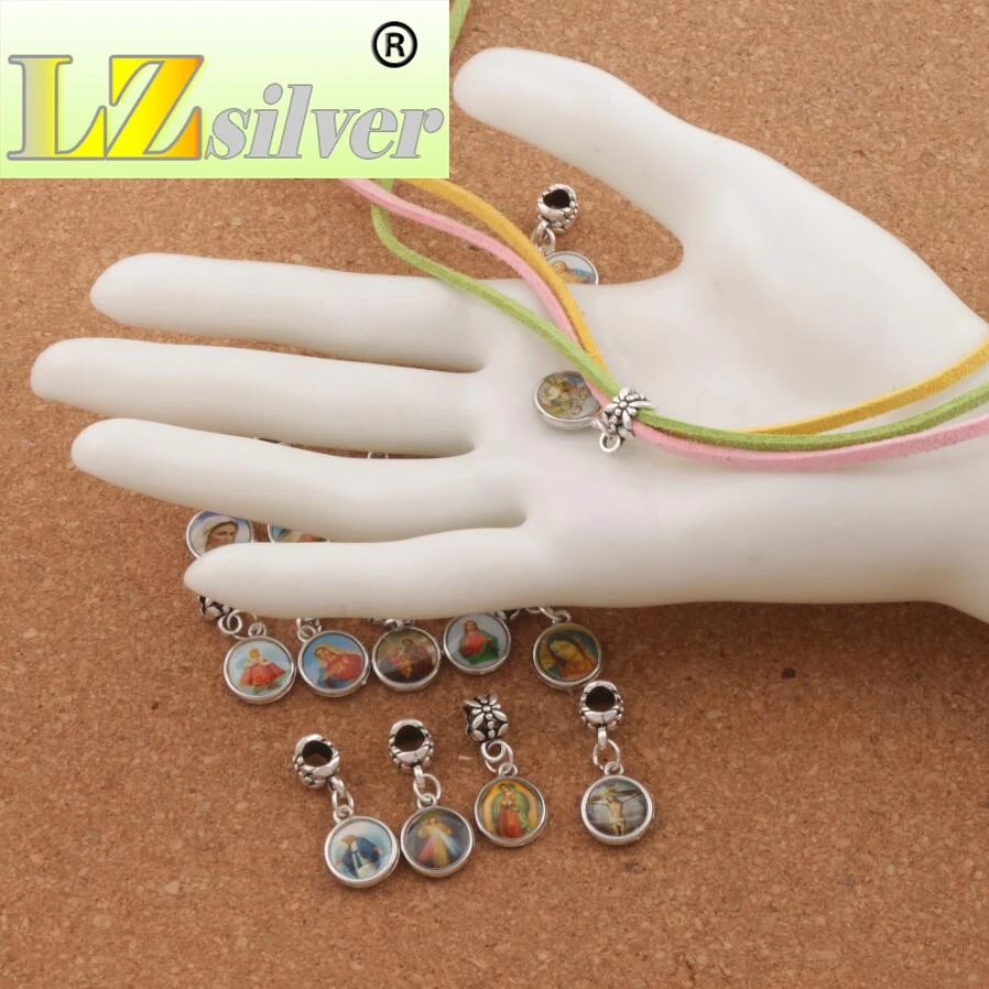 

Catholic Religious Church Medals Saints Beads Dangle Fit European Bracelets Jewelry DIY B1706 26.4x11.45mm 10pcs Zinc Alloy