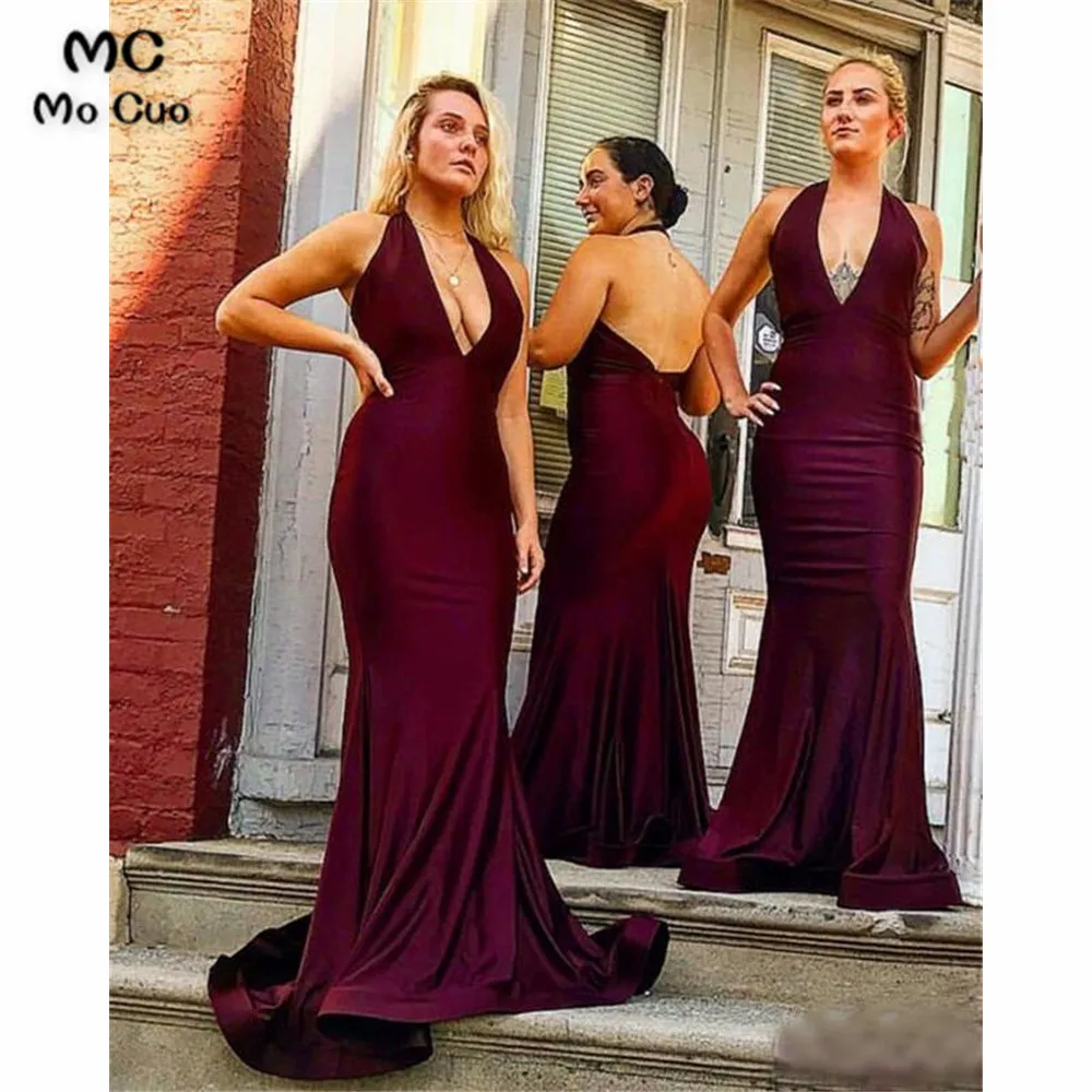 

Halter Dama de Honor Wedding Party Gown Bridesmaid Dresses Long Elastic Satin Mermaid Evening Gown Bridesmaid Dress