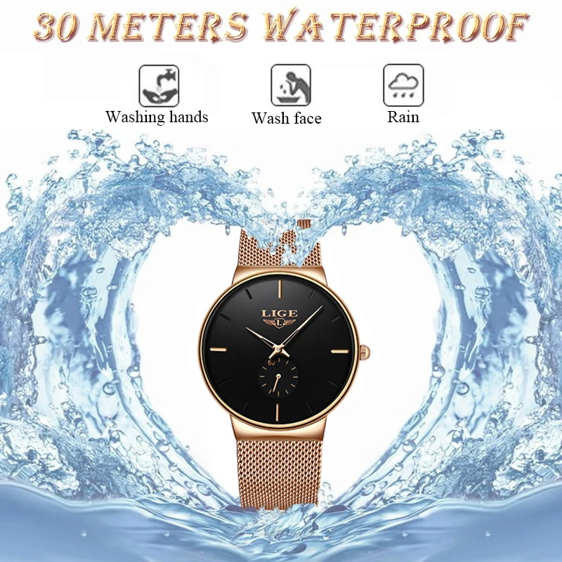 

LIGE Women Watches Top Brand Luxury Ladies Mesh Belt Ultra-thin Watch Stainless Steel Waterproof Clock Quartz Watch Reloj Mujer