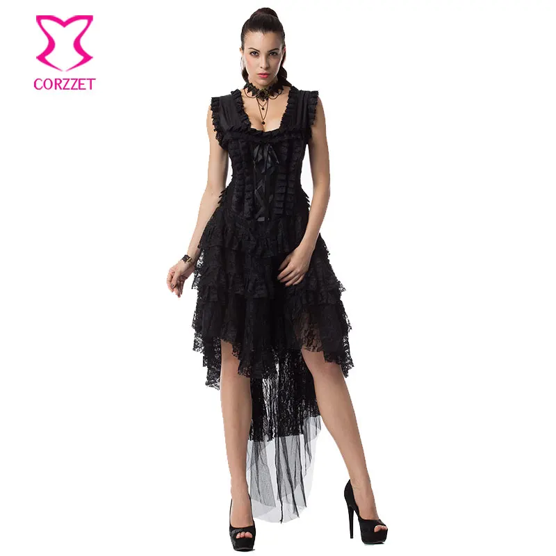 Victorian Fashion Floral Lace Sexy Gothic Clothing Dovetail Dresses Corsets and Bustiers Steampunk Corset Dress Prom Outfits