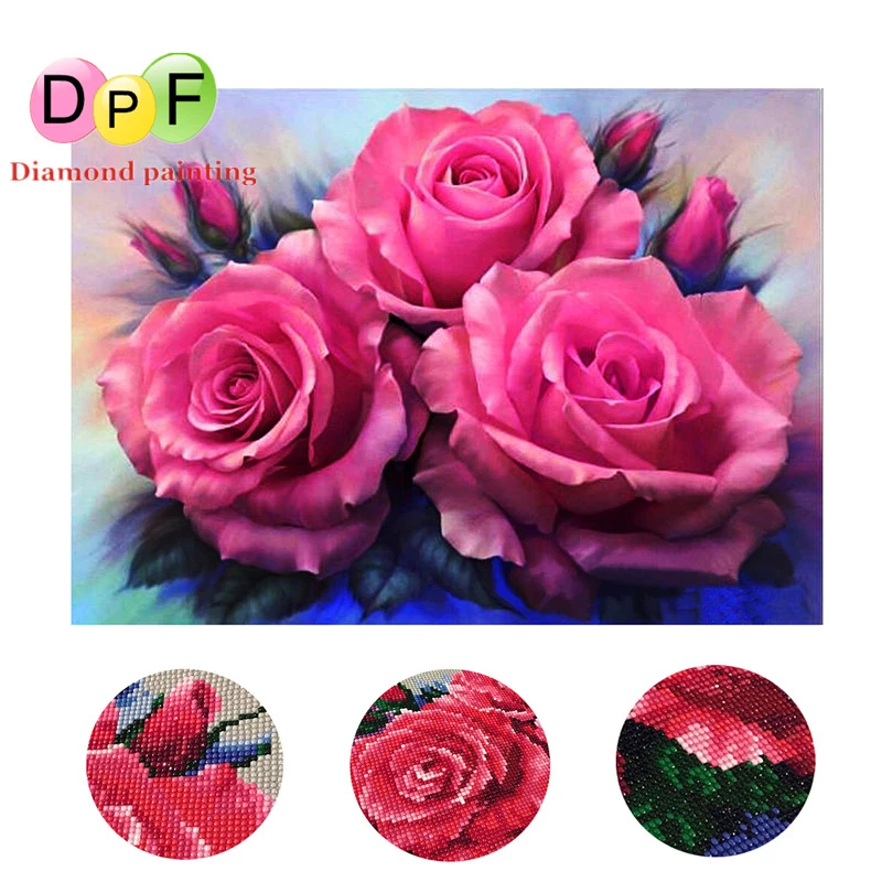 DPF Diamond Embroidery Pink Rose 5D Painting Cross Stitch Mosaic Needlework Floral Crafts for Gift | Дом и сад