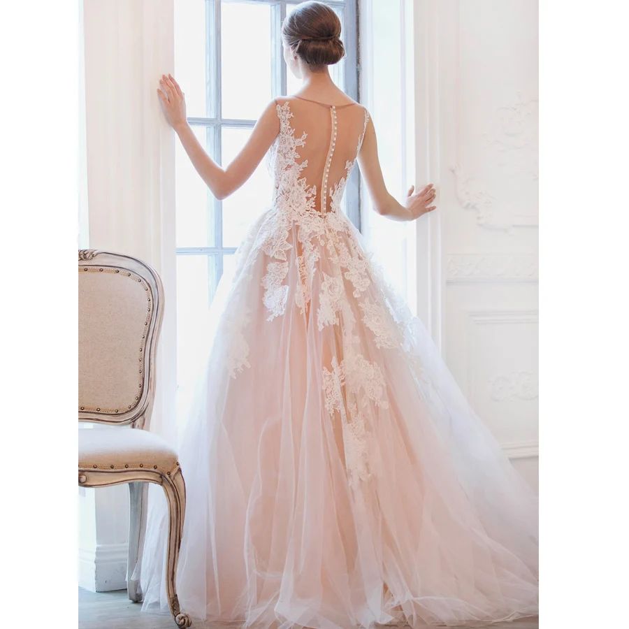 Chic Лодка шеи тюль свадебное платье es Vestido De Noiva Аппликация без рукавов бальное Robe