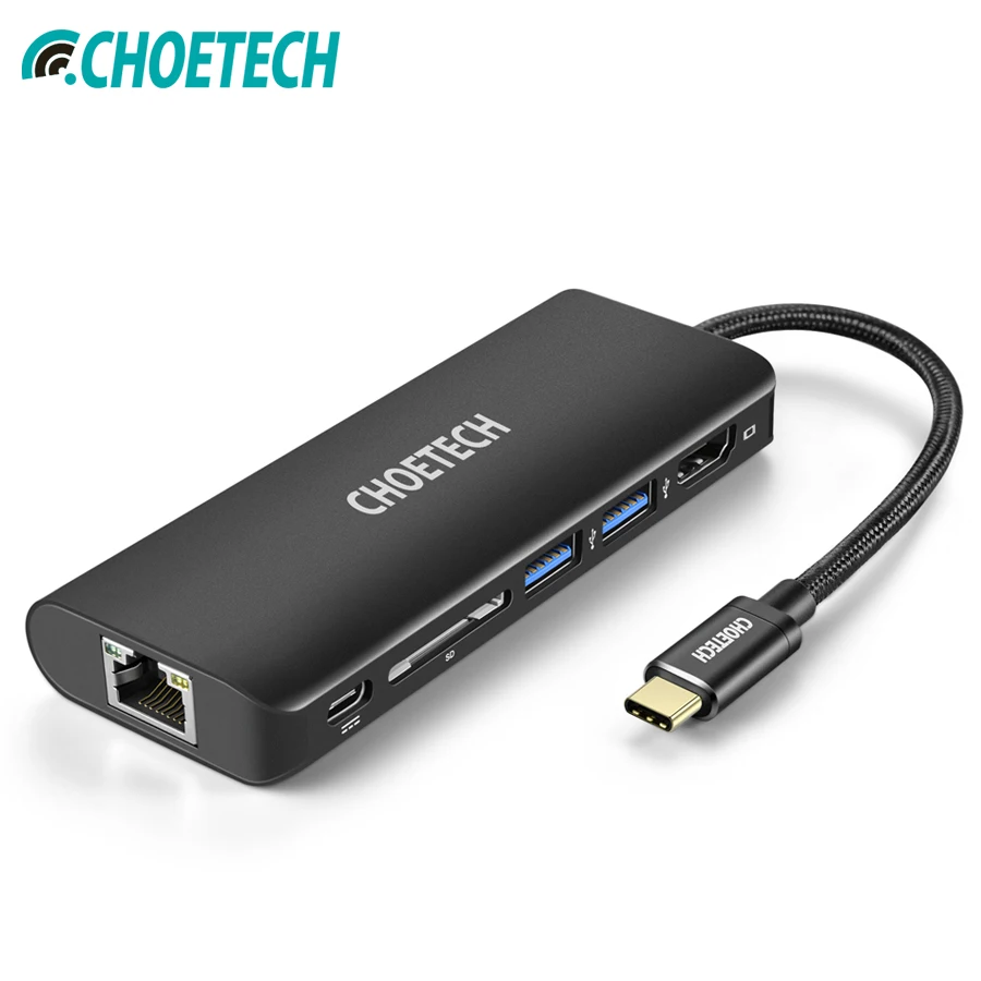 CHOETECH USB концентратор USB-C многопортовый адаптер PD зарядное устройство 4 K HDMI SD