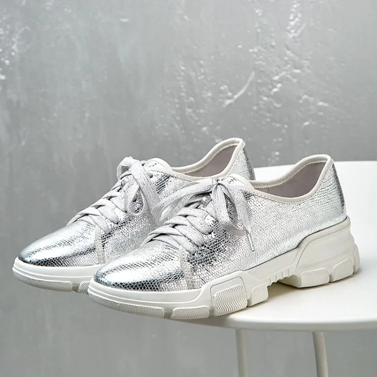 MLJUESE/модные кроссовки из овечьей кожи на шнуровке Сезон осень весна Серебристые