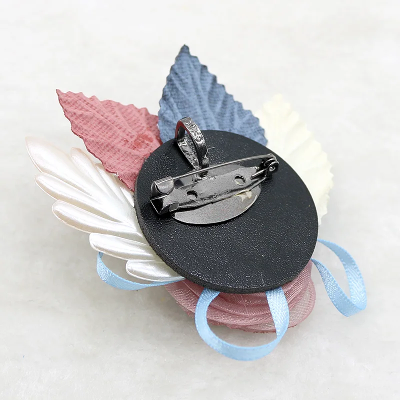 Fashion handmade fabric flower brooch acrylic Leather bottom brooches woman jewelry bride wedding corsage clothes accessories