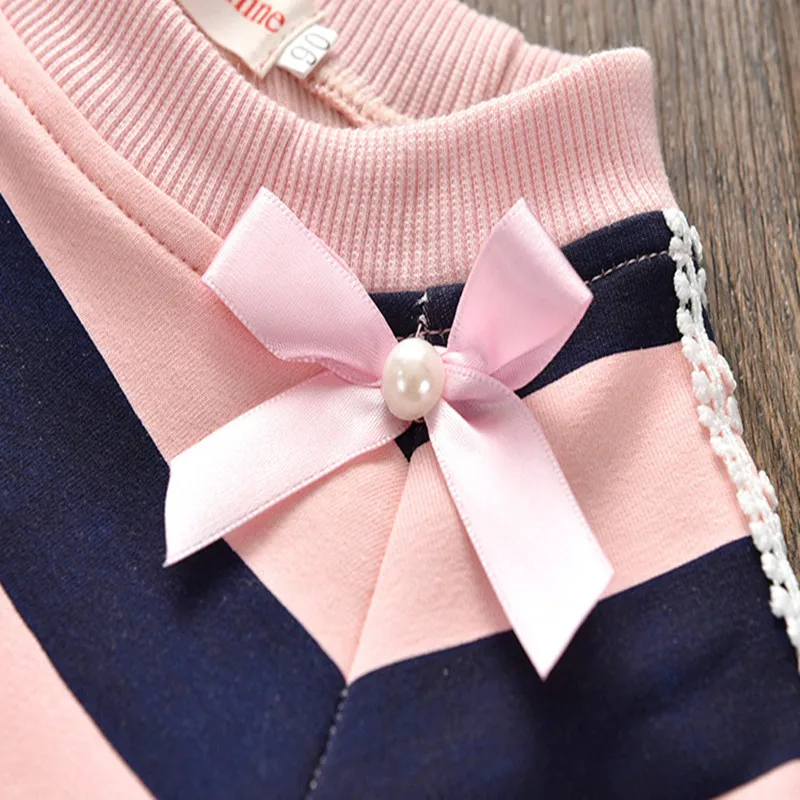 Детская кружевная одежда с длинным рукавом BibiCola из хлопка в полоску аппликацией