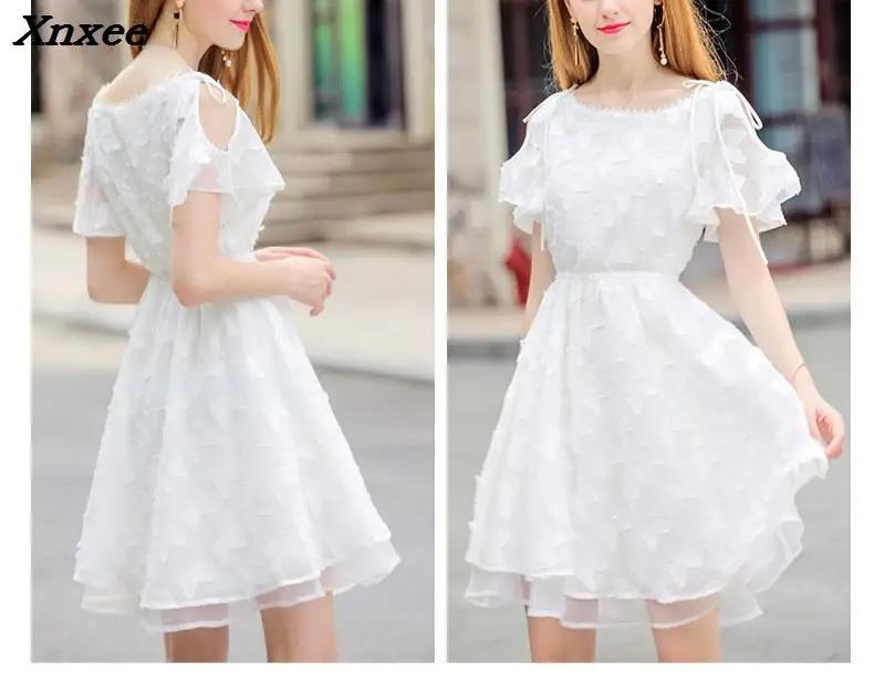 High Quality O-neck Party Dresses Women Elegant Flare Sleeve Dress Female 2018 Summer Slim Short Chiffon Vintage Vestidos | Женская