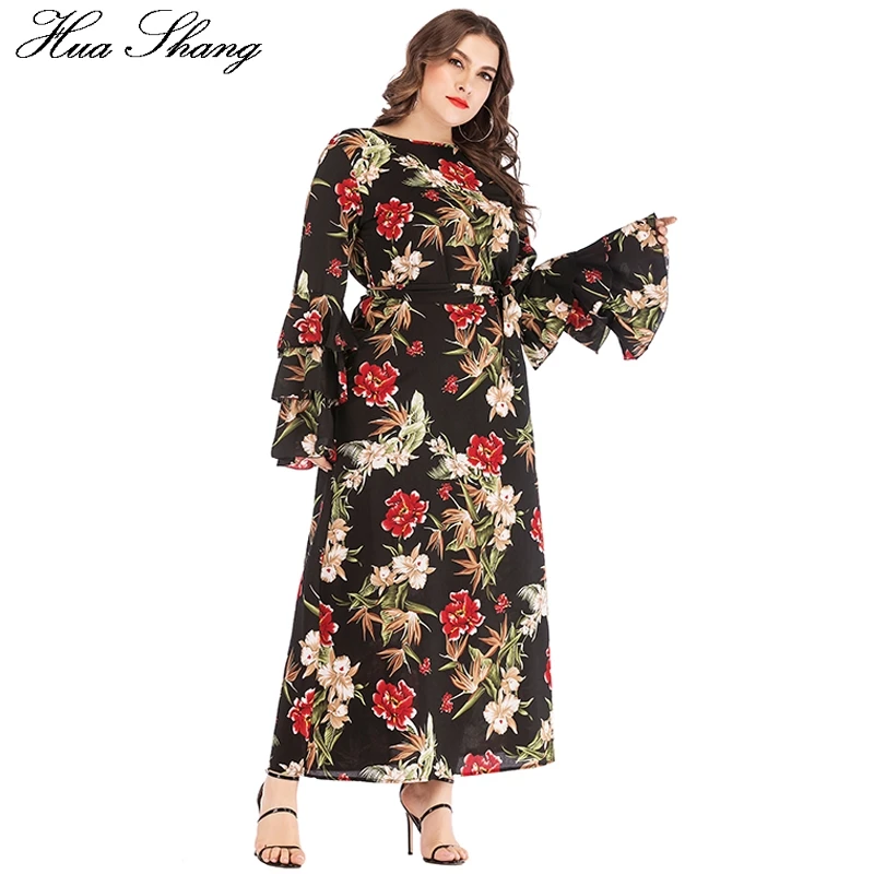 Женское платье-макси с оборками длинным рукавом и цветочным принтом