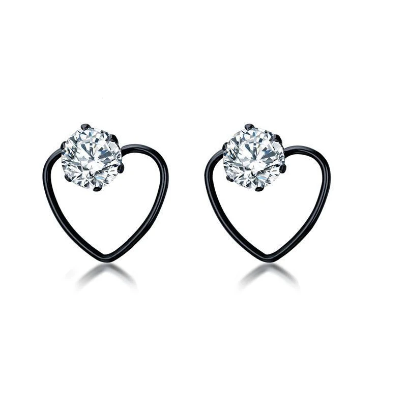 Модное сердце полый дизайн прозрачный CZ Женская Сережка гвоздик Свадебные