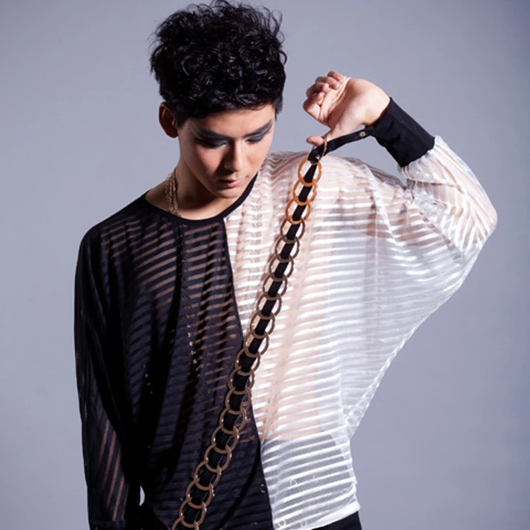 Мужской костюм метросексуал с длинными рукавами черно белая летняя футболка в