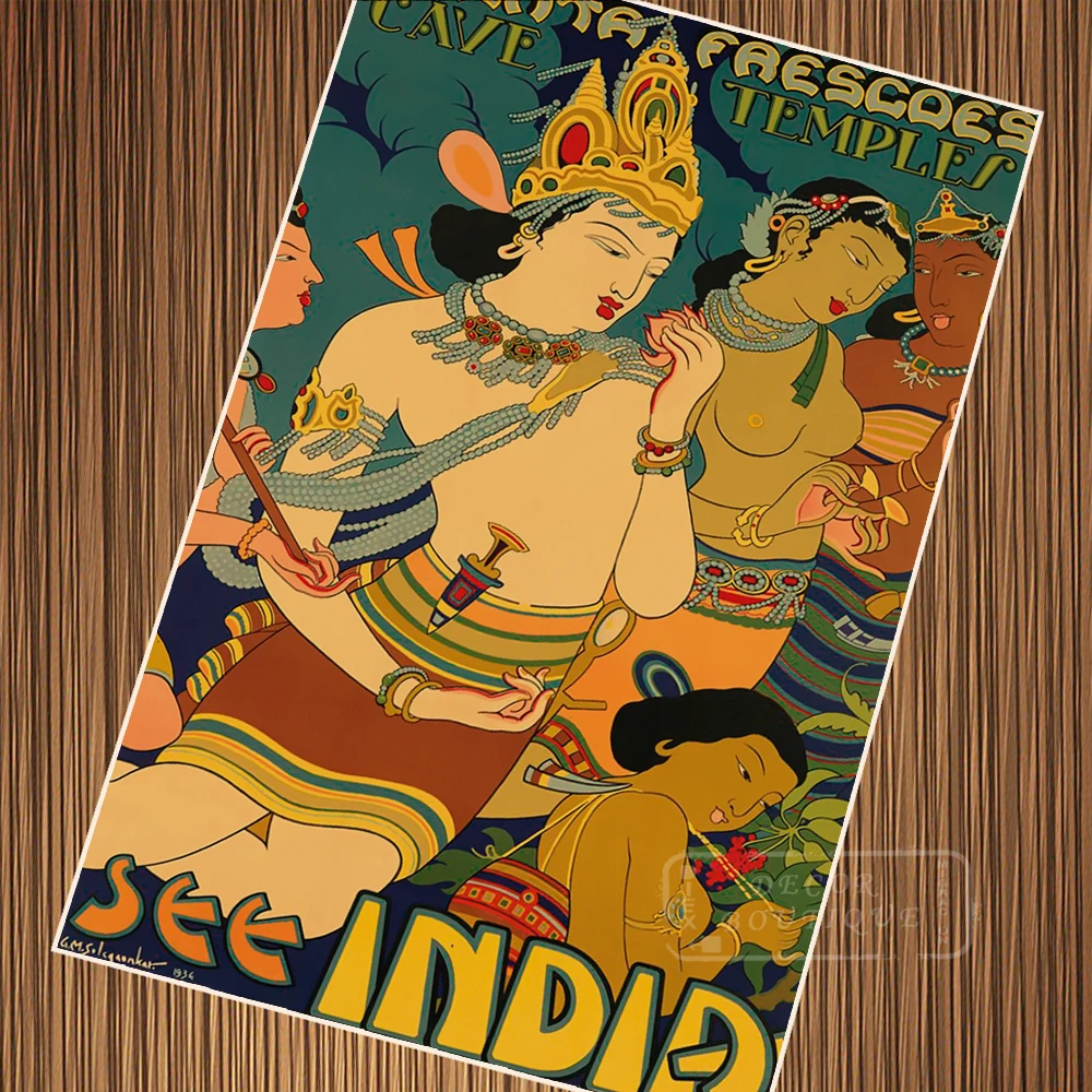 Ретро винтажный постер боги Индии туристический путешествия холст картина