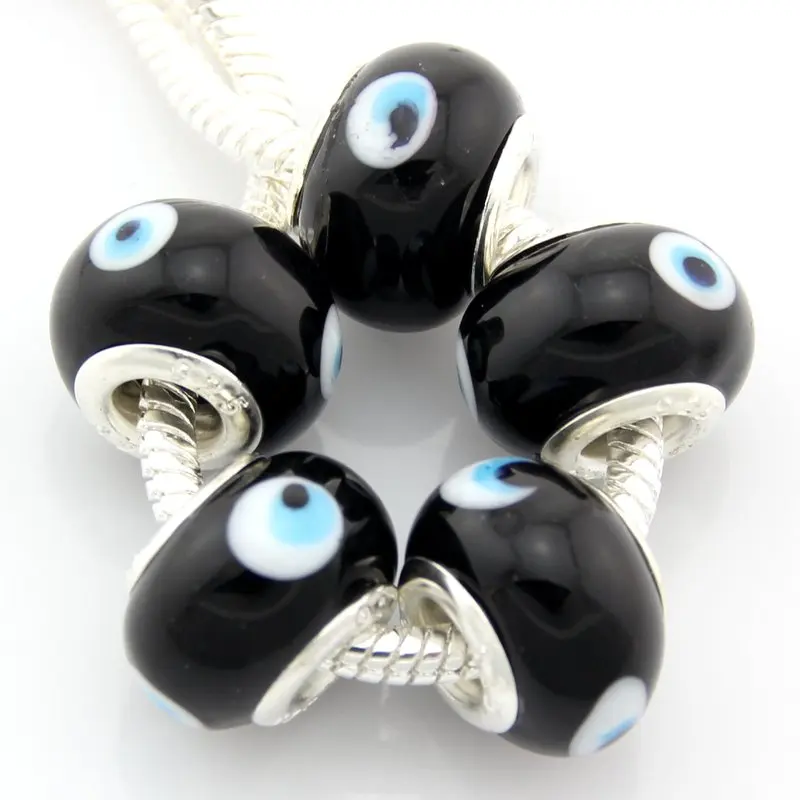 style 96 5 шт./лот, модный муранский стеклянный лэмпворк, бисер с большим отверстием, серебряное ядро для европейских браслетов, ювелирных изделий DIY G6 - Цвет: style 96