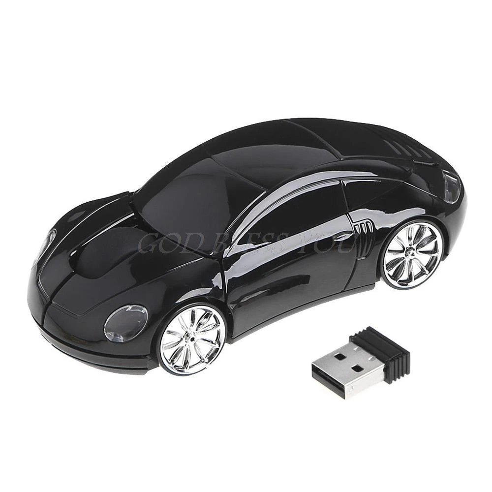 Черный Уникальный дизайн 2,4G 1600 dpi мышь USB приемник беспроводной светильник светодиодный в форме автомобиля оптические мыши - Цвет: Черный
