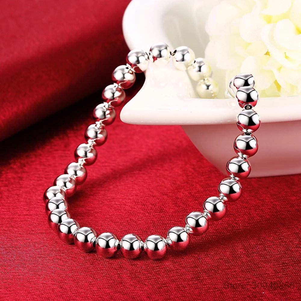 925 Sterling Silver Bracelet Lucky Round Prayer 6MM Beads Bracelets& Bangles For Men and Women Jewelry S-B29