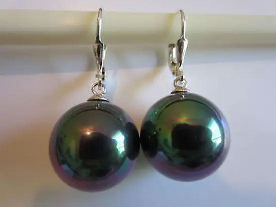 Серьги подвески с жемчугом 14 мм|dangle earrings|pearl dangle earrings925 sterling |