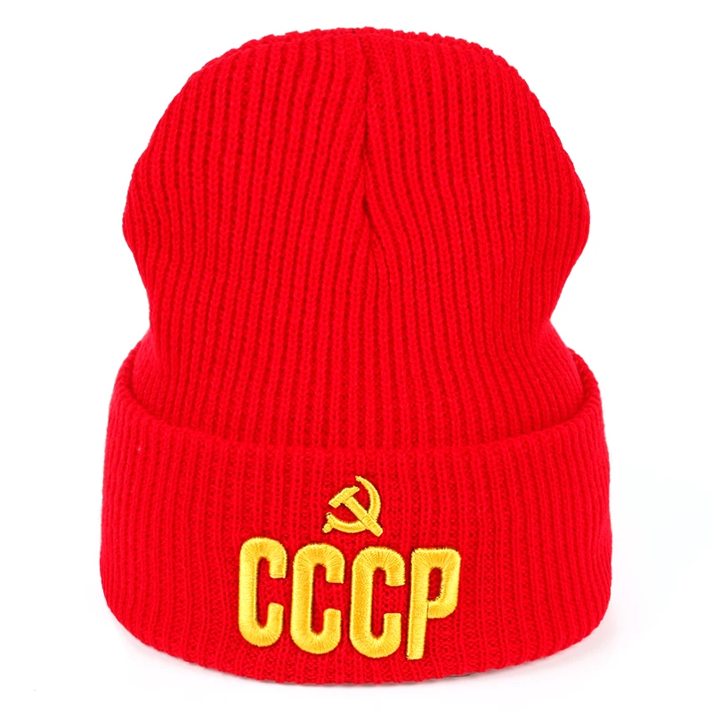 Теплая шапка VORON Красная унисекс в русском стиле для осени и зимы CCCP|winter warm hat|hats