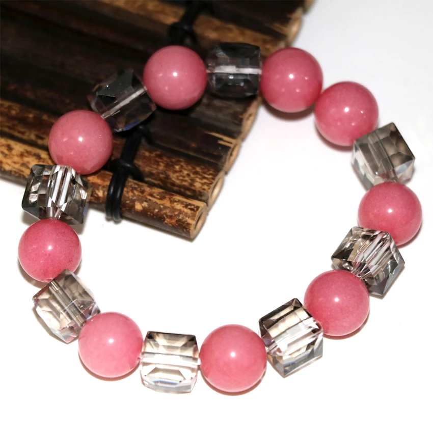 

8 style natural stone chalcedony jades 12mm round beads strand bracelets for women crystal square 10mm diy jewelry 7.5inch B2934