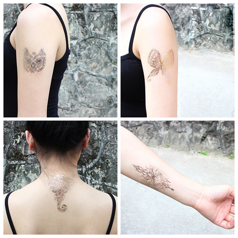 5pcs/lot Flash Metallic Inspire Waterproof Tattoo Gold Silver Tatuagem Temporary Sticker Jewelry Henna Tatoo 15*21cm | Красота и
