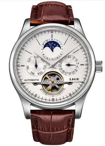 silver white LIGE, Брендовые женские часы, автоматические механические часы, спортивные часы, кожаные, повседневные, деловые, наручные часы, золотые, Relojes Mujer Montre Femme - Цвет: silver white