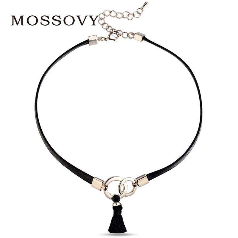 Mossovy простая цепочка для ключицы с кисточками черное ожерелье женщин модное