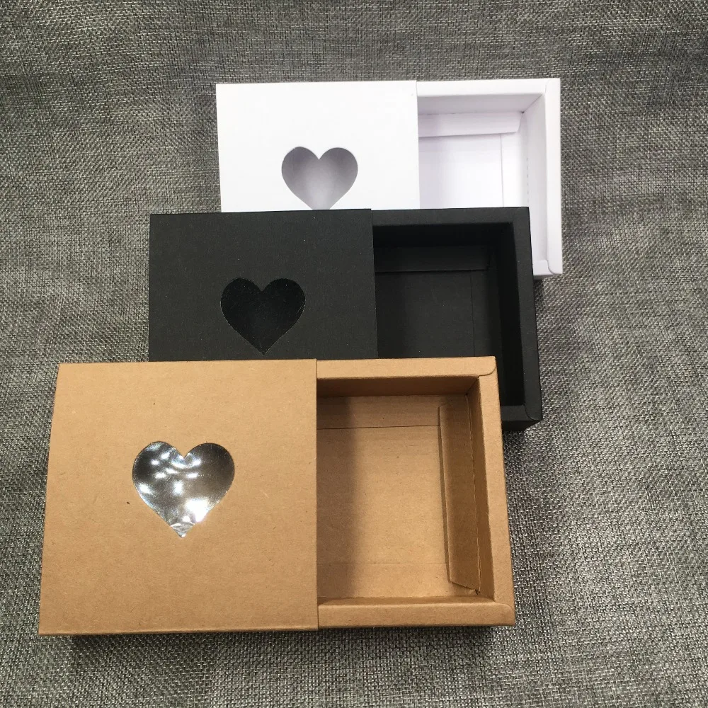 12 шт./лот сплошной цвет с ПВХ окно сердца крафт-бумага ящик коробки для мыла
