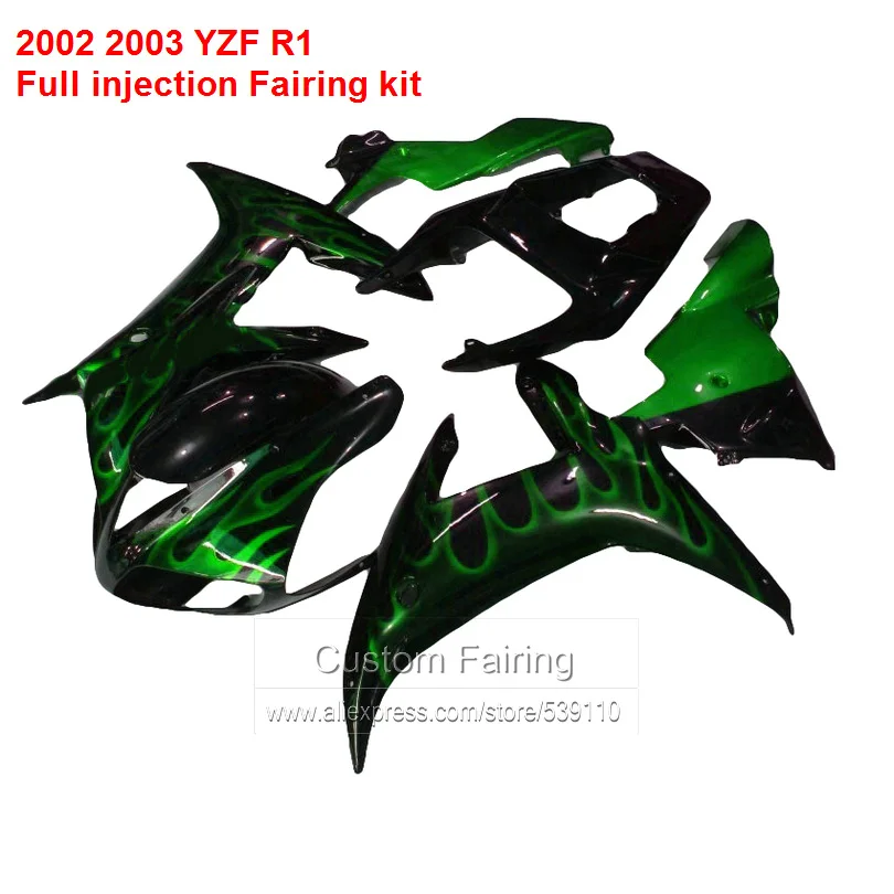 

Мото обтекатель комплект для YAMAHA YZF R1 02-03 (зеленое пламя) yzfr1 2002-2003 Инжекционный обтекатель комплект TP41