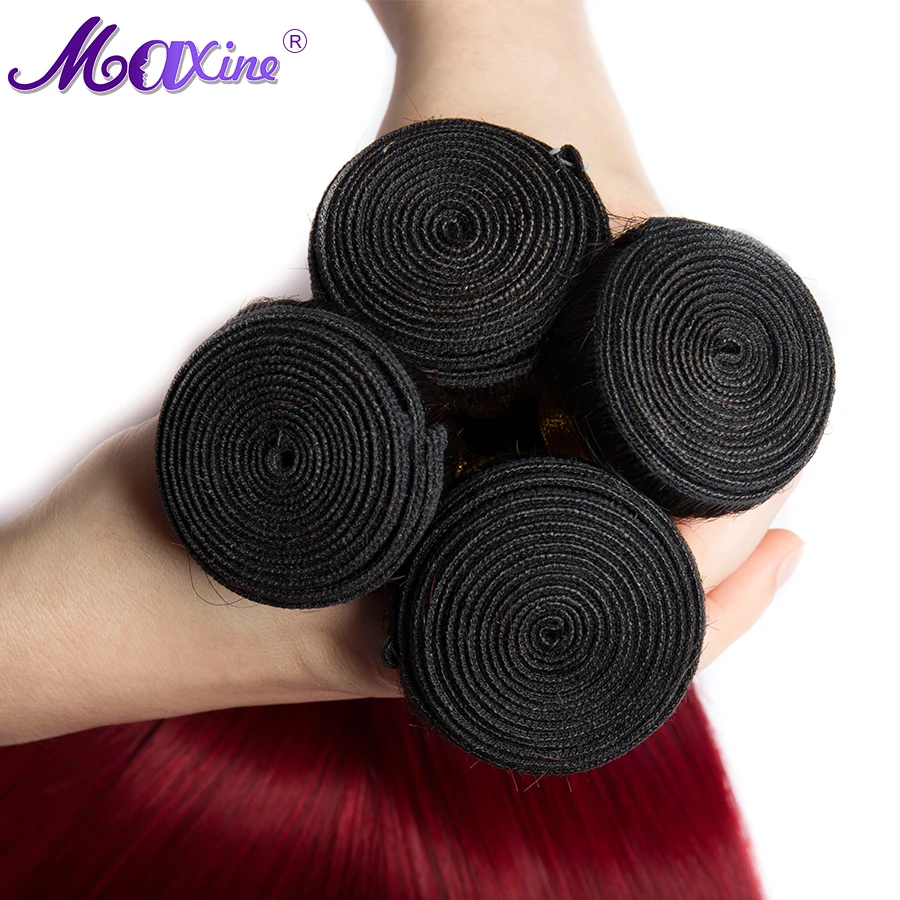 Maxine прямые волосы Омбре пучки с закрытием перуанские волос 1B/красные темные