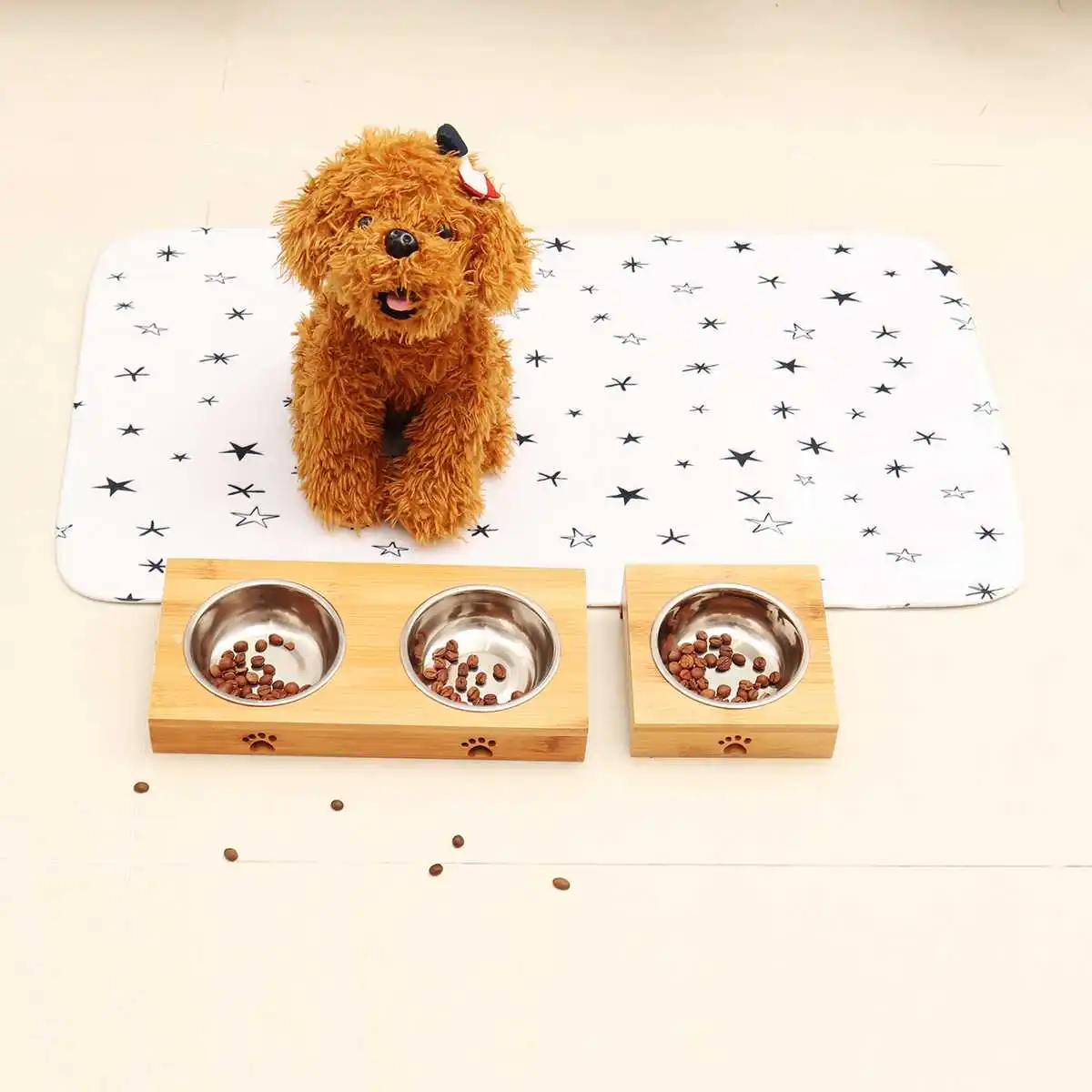 Автоматическая миска для питомцев поилка из бамбука и стали кормления кошек