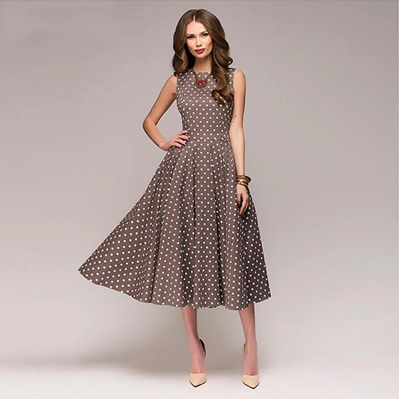 2019 женское винтажное платье Летнее новое без рукавов с круглым вырезом Vestidos