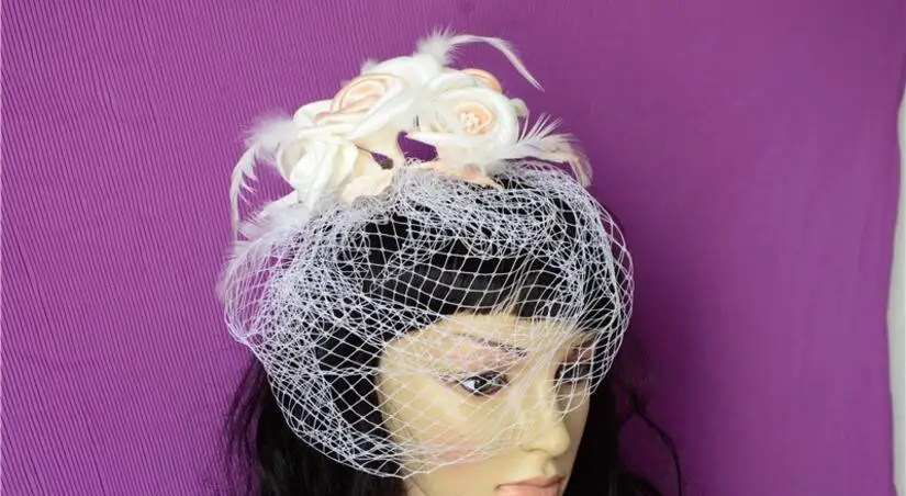 2015 Новый Цветок Перо Свадебный Чародей Клетка Veil Волосы Шт Стразы Белый Люкс