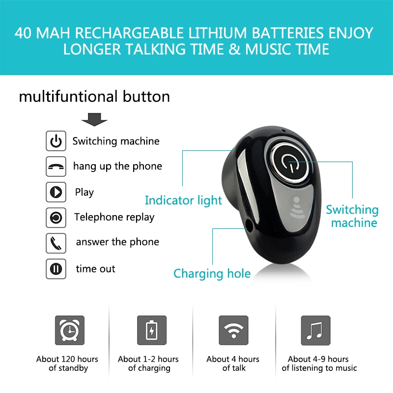 MOONSTAR S650 мини беспроводная Bluetooth гарнитура hands-free наушники затычки для ушей в-ухо