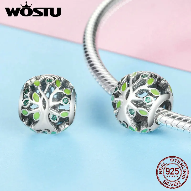 WOSTU натуральный 100% Стерлинговое Серебро 925 пробы бледно-зеленый лист дерево