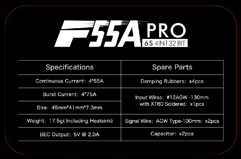 1 шт. T-MOTOR F45A 2-6S ESC F55A PRO 3-6S 4в1 32 бит электронный регулятор скорости w/5 В 2.0A BEC для RC FPV Дрон запчасти